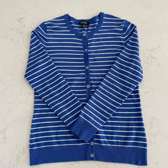 Jones New York LS Striped Viscose Nylon Cardigan Sweater Blue & Wht Sz S NWOT - Picture 10 of 10